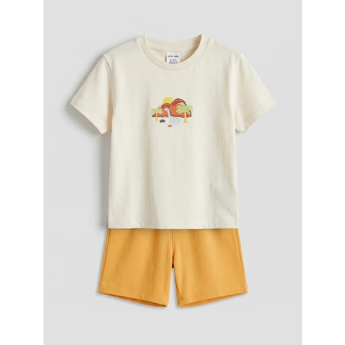 LCW baby Ekru Dinozor Baskılı Erkek Bebek Takım