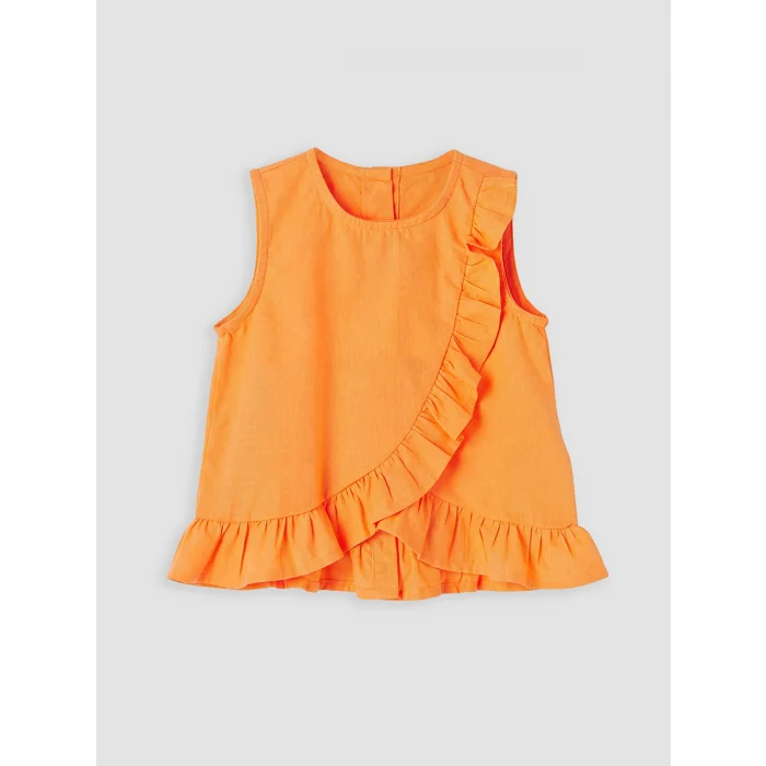 LCW Kids Turuncu Fırfırlı Kız Çocuk Bluz ve Pantolon