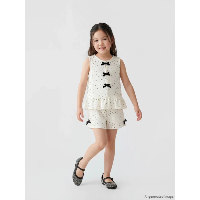 LCW Kids Ekru Puantiyeli Kız Çocuk Takım