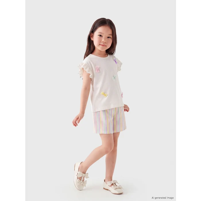 LCW Kids Ekru Bisiklet Yaka Nakışlı Kız Çocuk Takım