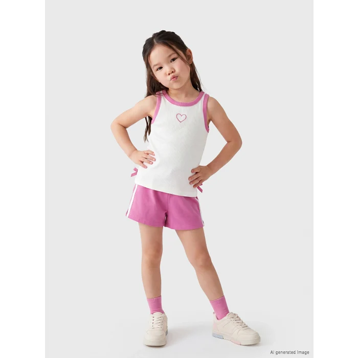 LCW Kids Beyaz Bisiklet Yaka Nakışlı Kız Çocuk Takım