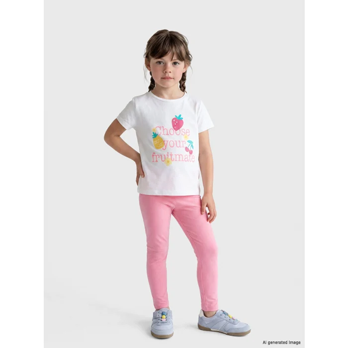LCW Kids Bej Baskılı Kız Çocuk Takım