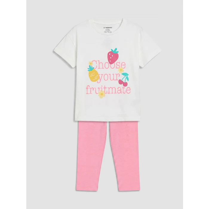 LCW Kids Bej Baskılı Kız Çocuk Takım