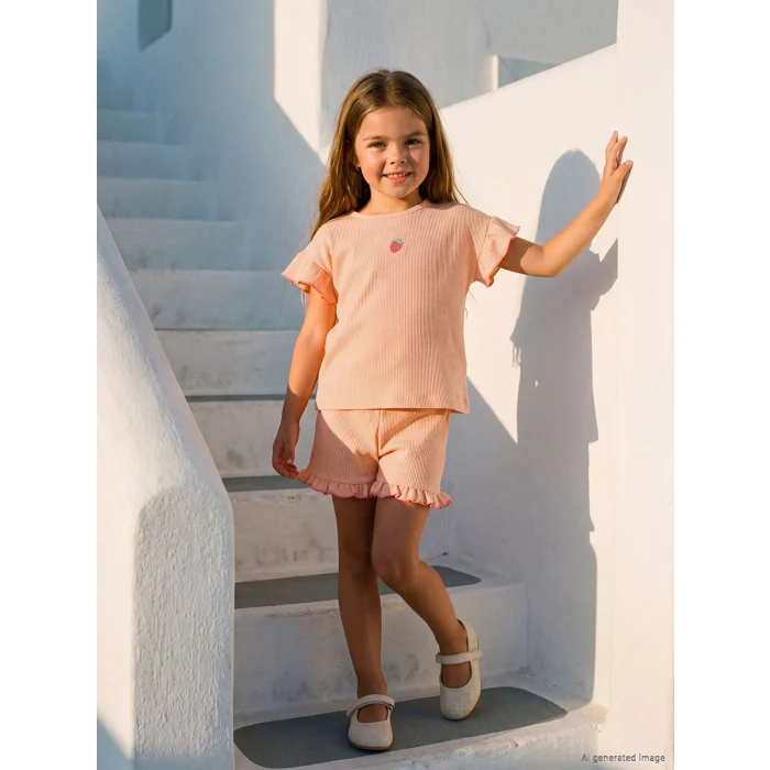 LCW Kids Mercan Fırfırlı Kız Çocuk Şortlu Takım