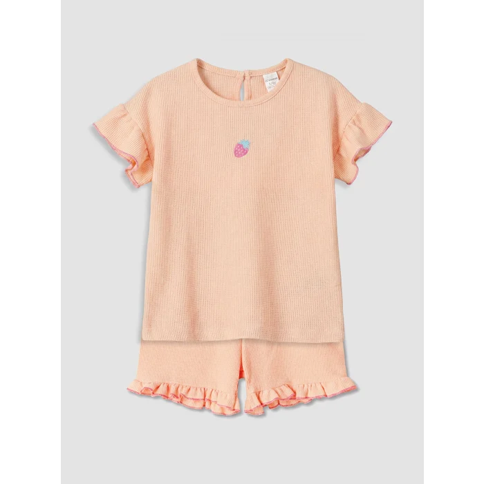LCW Kids Mercan Fırfırlı Kız Çocuk Şortlu Takım