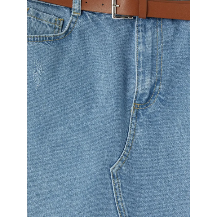 LCW Kids Mavi Regular Fit Kemerli Kız Çocuk Jean Etek
