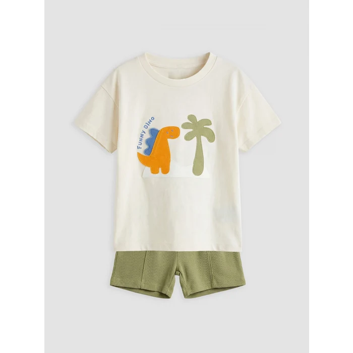 LCW baby Ekru Dinozor Aplikeli Erkek Bebek Takım