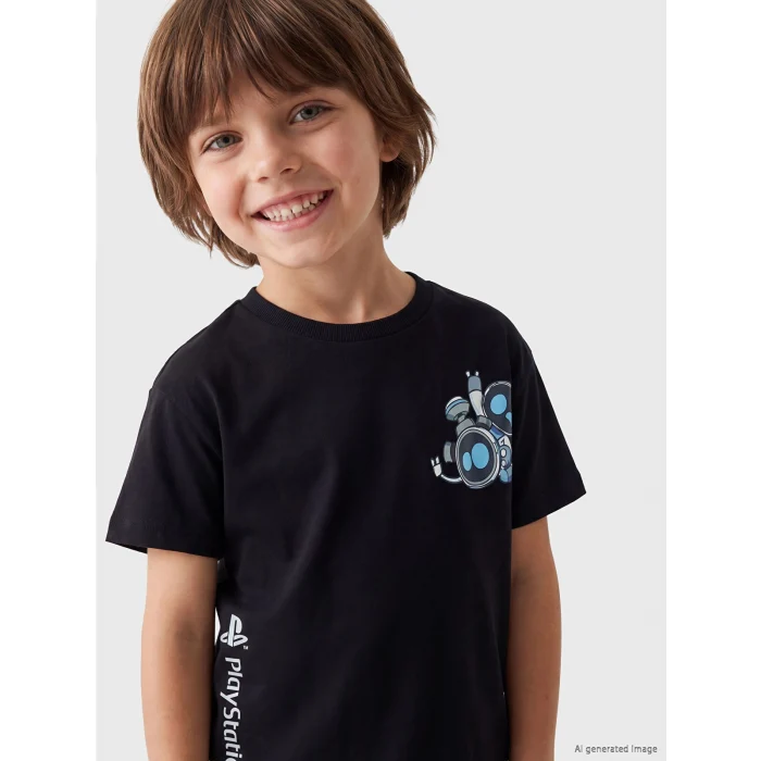 LCW Kids Siyah Bisiklet Yaka PlayStation Baskılı Erkek Çocuk Tişört