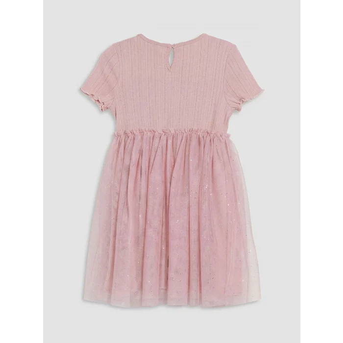 LCW Kids Pembe Bisiklet Yaka Taşlı Kız Çocuk Tütü Elbise