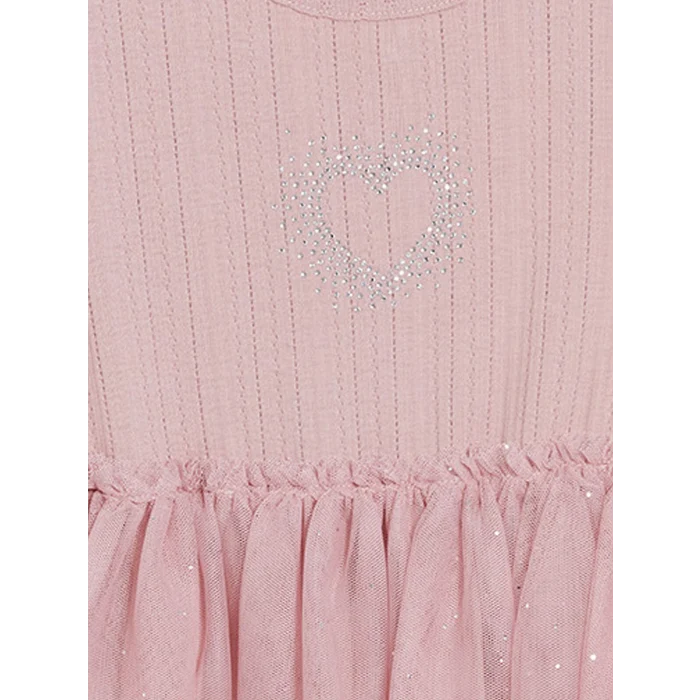 LCW Kids Pembe Bisiklet Yaka Taşlı Kız Çocuk Tütü Elbise