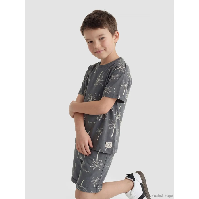 LCW Kids Gri Desenli Erkek Çocuk Tişört ve Şort