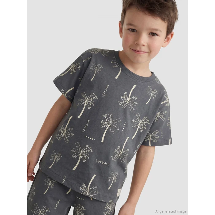 LCW Kids Gri Desenli Erkek Çocuk Tişört ve Şort
