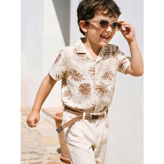 LCW Kids Kahverengi Kısa Kollu Erkek Çocuk Gömlek