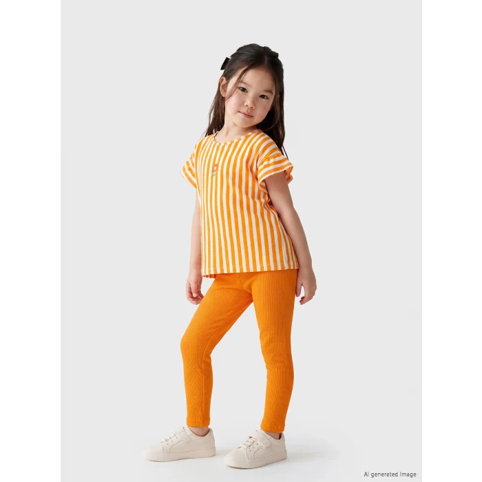 LCW Kids Turuncu Çizgili Kız Çocuk Takım