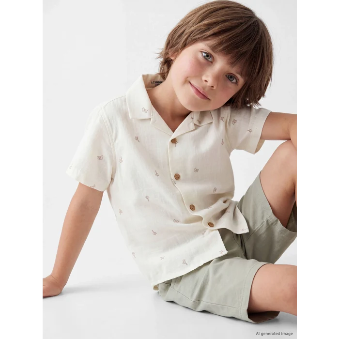 LCW Kids Bej Kısa Kollu Erkek Çocuk Gömlek