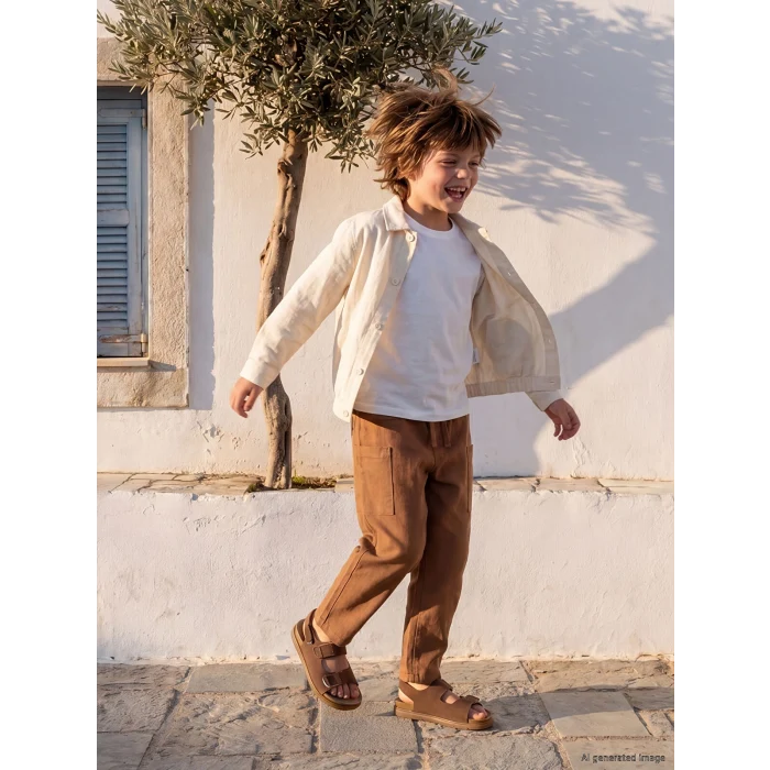 LCW Kids Kahverengi Beli Lastikli Keten Karışımlı Erkek Çocuk Pantolon