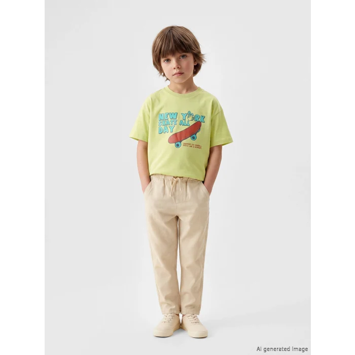 LCW Kids Sarı Nostaljik Maymun Baskılı Unisex Çocuk Tişört