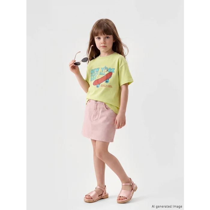 LCW Kids Sarı Nostaljik Maymun Baskılı Unisex Çocuk Tişört