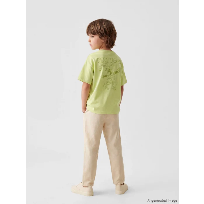 LCW Kids Sarı Nostaljik Maymun Baskılı Unisex Çocuk Tişört
