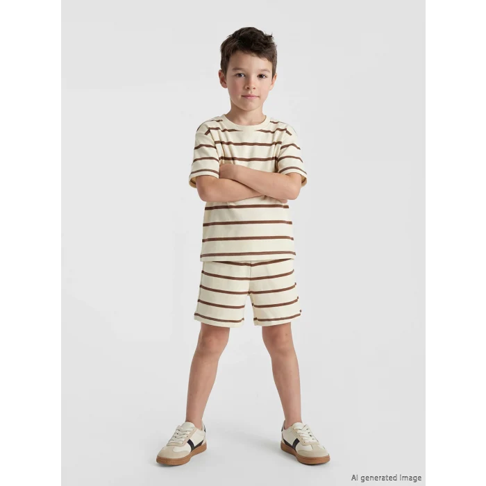 LCW Kids Kahverengi Çizgili Erkek Çocuk Şortlu Takım