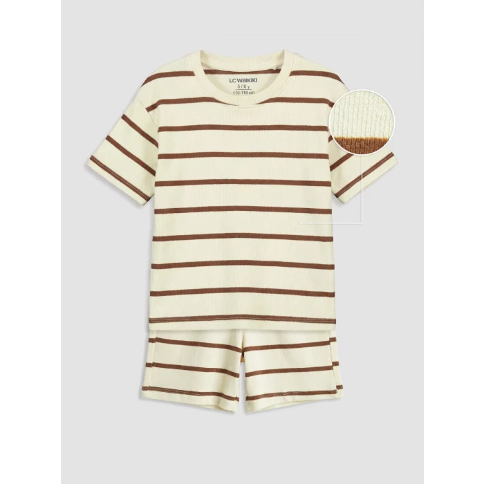 LCW Kids Kahverengi Çizgili Erkek Çocuk Şortlu Takım