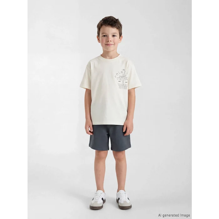 LCW Kids Bej Baskılı Erkek Çocuk Şortlu Takım