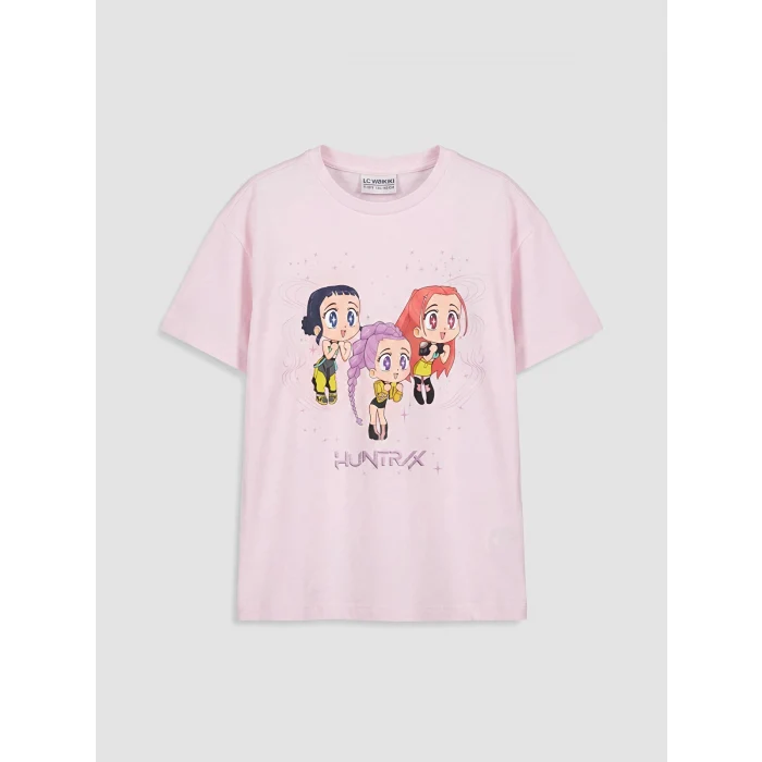 LCW Kids Pembe K-pop Demon Hunters Baskılı Kız Çocuk Tişört