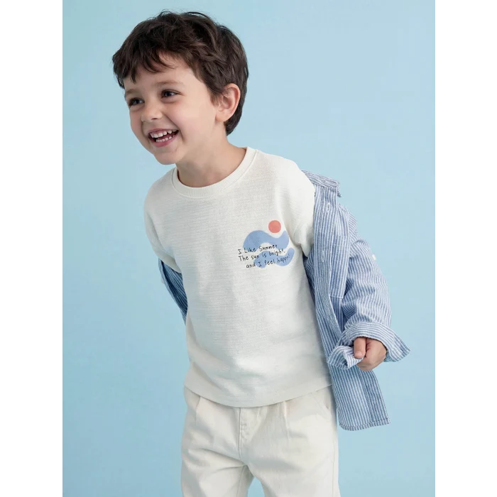 LCW Kids Bej Baskılı Erkek Çocuk Tişört