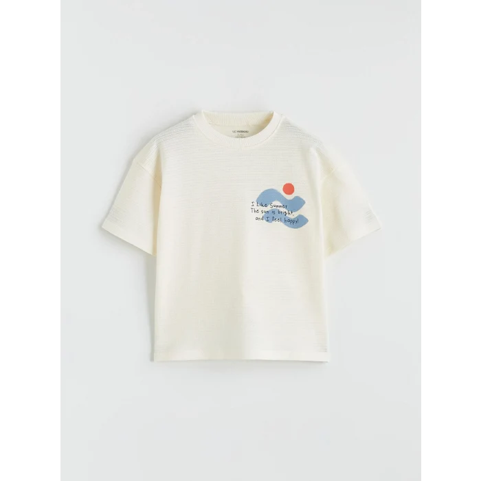 LCW Kids Bej Baskılı Erkek Çocuk Tişört