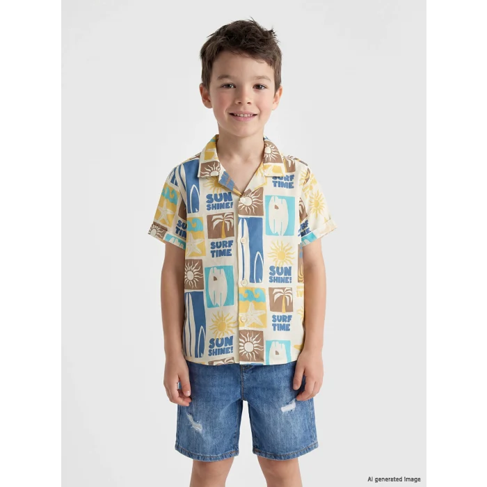 LCW Kids Bej Desenli Erkek Çocuk Gömlek