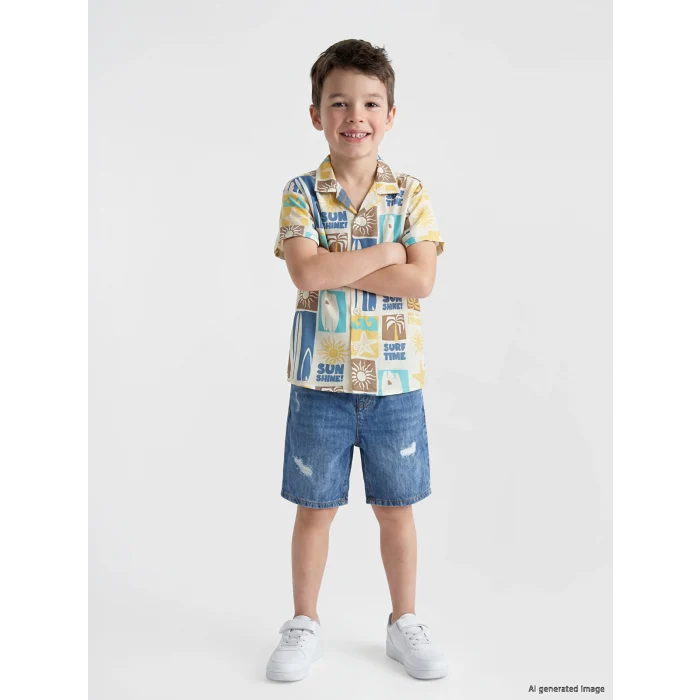 LCW Kids Bej Desenli Erkek Çocuk Gömlek