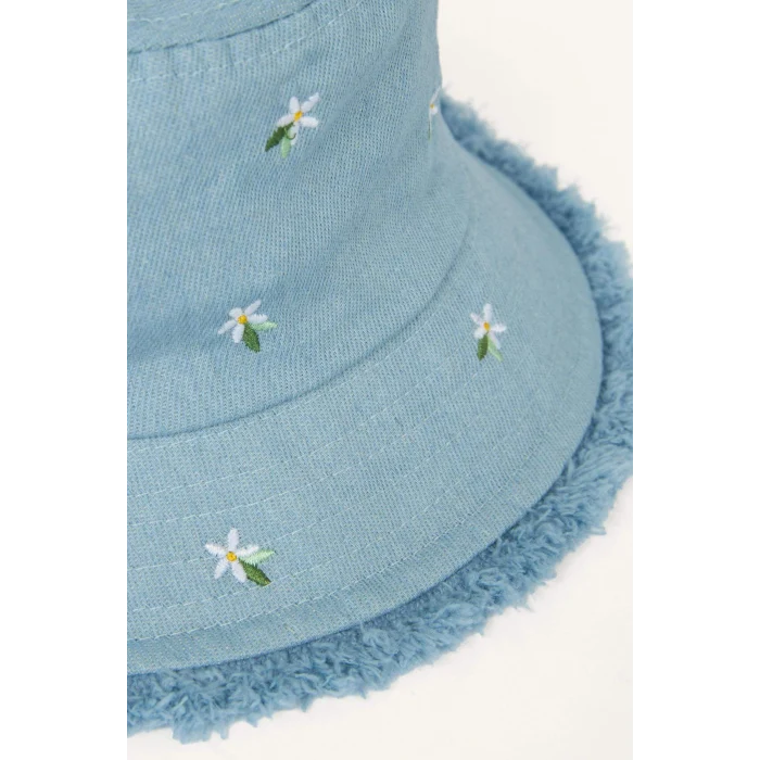 Defacto D8412A8BE2 Mavi Nakışlı Jean Bucket Şapka Kız Çocuk