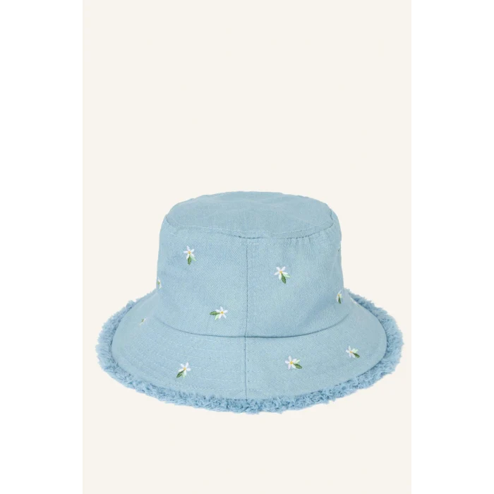 Defacto D8412A8BE2 Mavi Nakışlı Jean Bucket Şapka Kız Çocuk