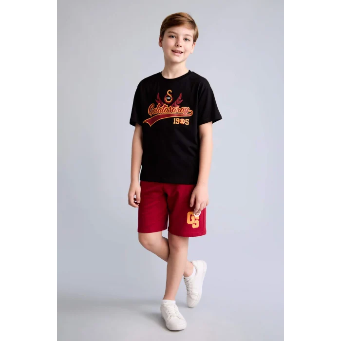 Defacto H7790A8BK81 Siyah Galatasaray New Regular Fıt Bisiklet Yaka Kısa Kollu Siyah Tişört Erkek Çocuk