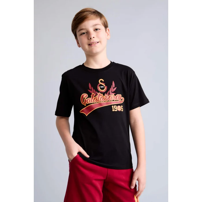 Defacto H7790A8BK81 Siyah Galatasaray New Regular Fıt Bisiklet Yaka Kısa Kollu Siyah Tişört Erkek Çocuk