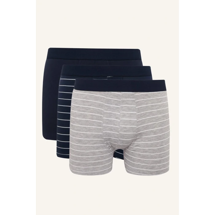Defacto H4415AXNV135 Lacivert Regular Fıt Çizgili 3lü Boxer Set