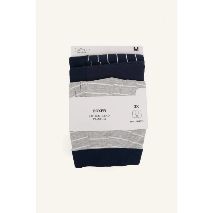 Defacto H4415AXNV135 Lacivert Regular Fıt Çizgili 3lü Boxer Set