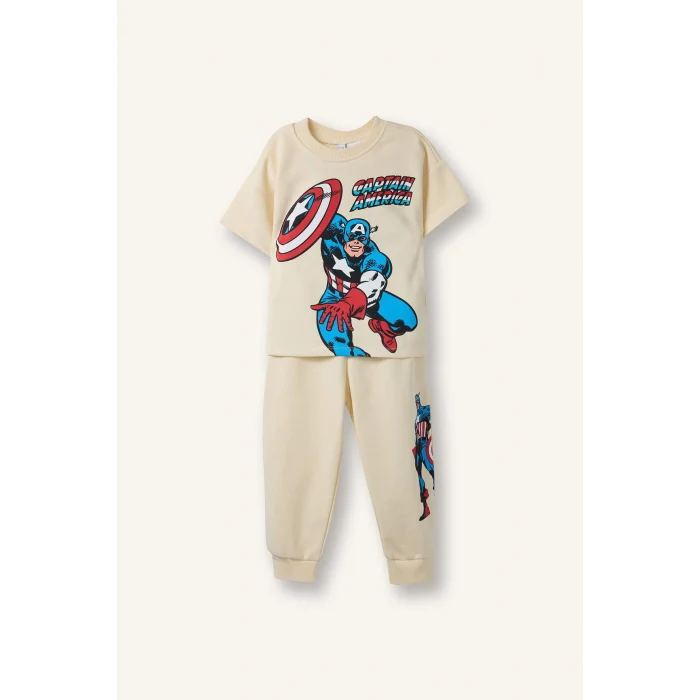 Defacto G6691A5BG807 Bej Marvel Comics 2li Takım Sweatshirt Eşofman Altı Erkek Bebek