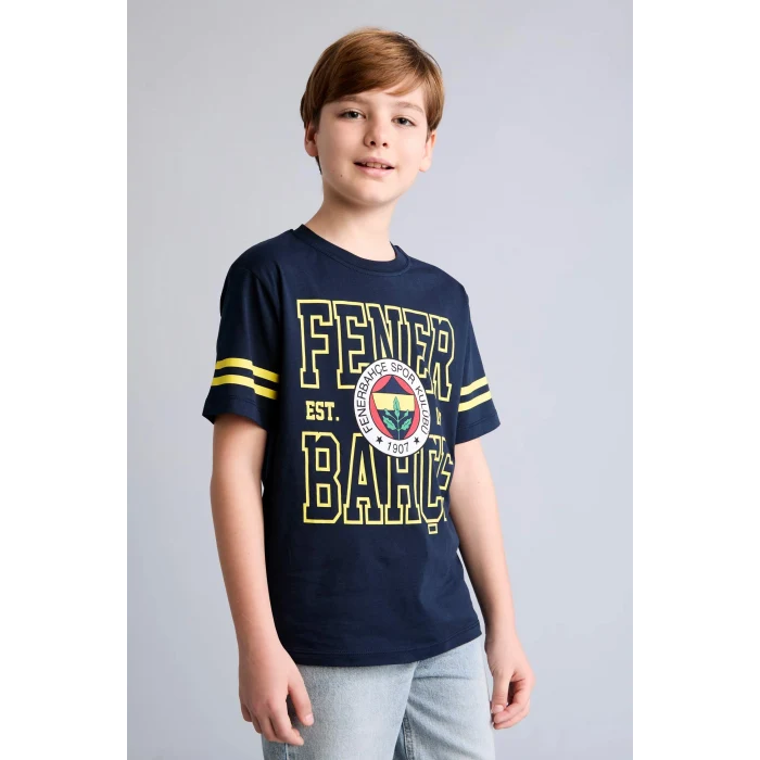 Defacto H7868A8IN42 İndigo Fenerbahçe New Regular Fıt Bisiklet Yaka Kısa Kollu Siyah Tişört Erkek Çocuk