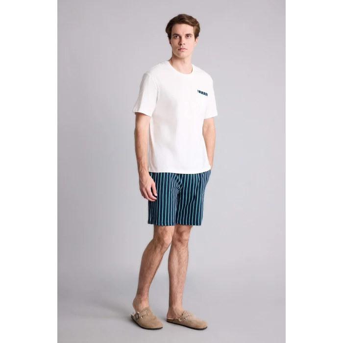 Defacto H5370AXWT34 Beyaz %100 Pamuk 2Li Baskılı Pijama Takım Şort Tişört Erkek Bebek
