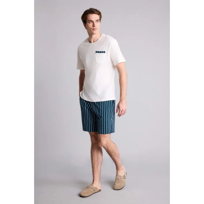 Defacto H5370AXWT34 Beyaz %100 Pamuk 2Li Baskılı Pijama Takım Şort Tişört Erkek Bebek