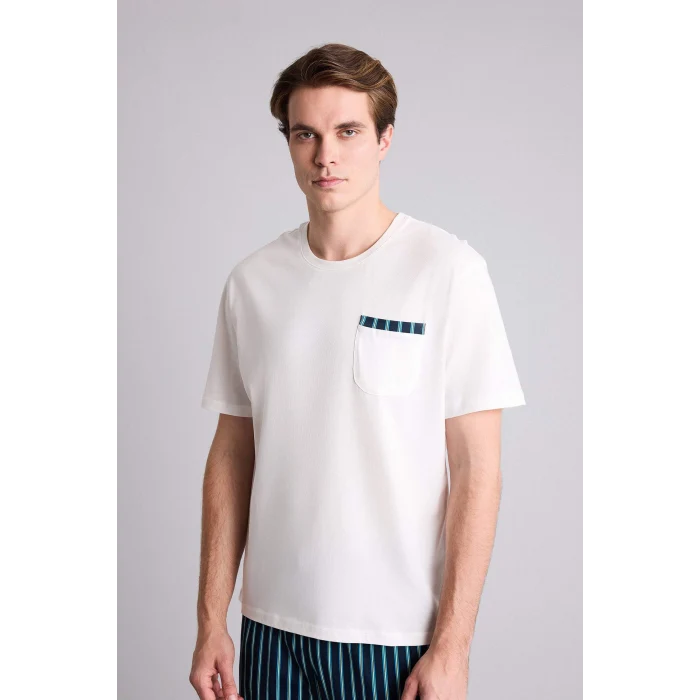 Defacto H5370AXWT34 Beyaz %100 Pamuk 2Li Baskılı Pijama Takım Şort Tişört Erkek Bebek