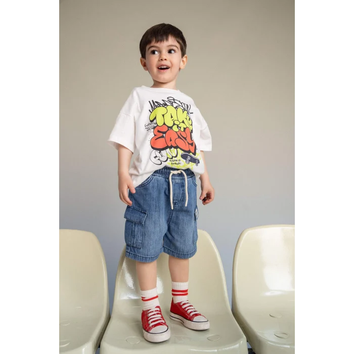 Defacto G9919A5ER98 Ekru %100 Pamuk Kaykay Baskılı Tişört Erkek Bebek