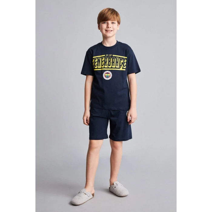 Defacto H7578A8IN42 İndigo Fenerbahçe Kısa Kollu Pijama 
Üst Şort Pijama Alt 2li Pijama Takımı Erkek Çocuk