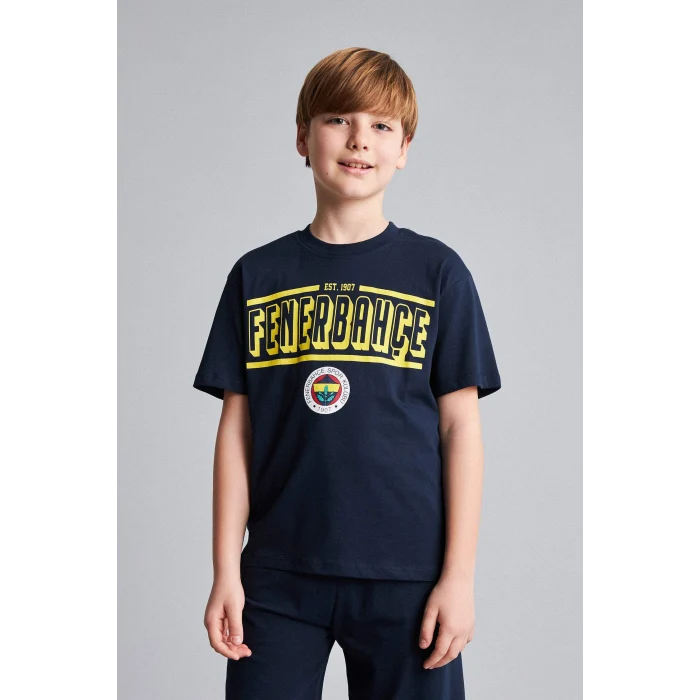 Defacto H7578A8IN42 İndigo Fenerbahçe Kısa Kollu Pijama 
Üst Şort Pijama Alt 2li Pijama Takımı Erkek Çocuk