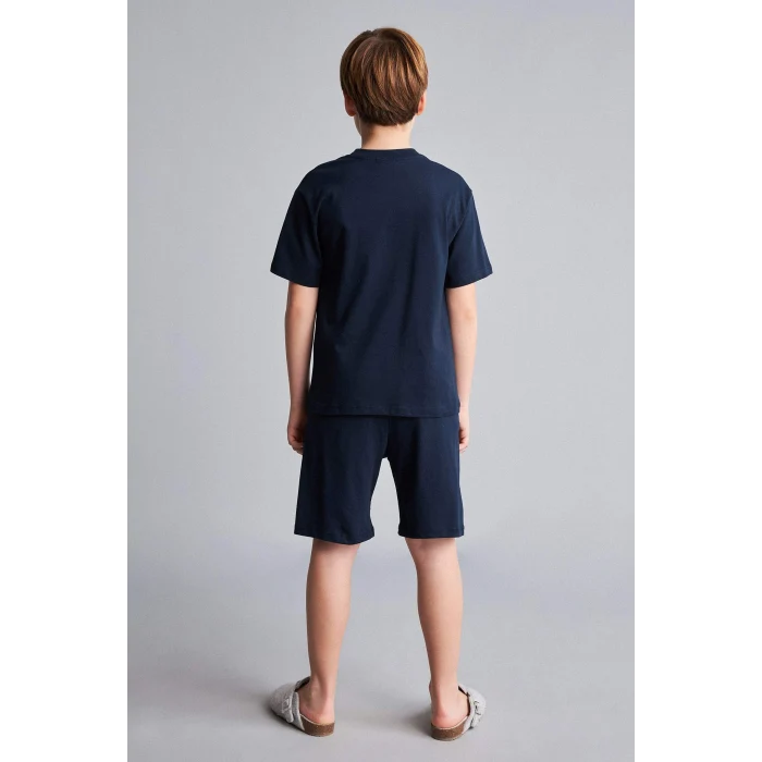 Defacto H7578A8IN42 İndigo Fenerbahçe Kısa Kollu Pijama 
Üst Şort Pijama Alt 2li Pijama Takımı Erkek Çocuk