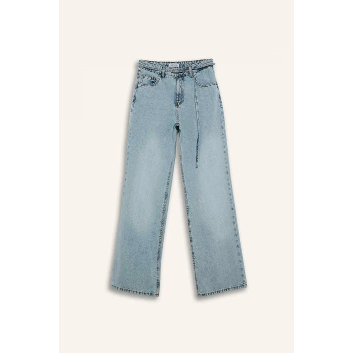 Defacto F9582AXNM39 Mavi %100 Pamuk Straıght Wıde Yüksek Bel Jean Pantolon