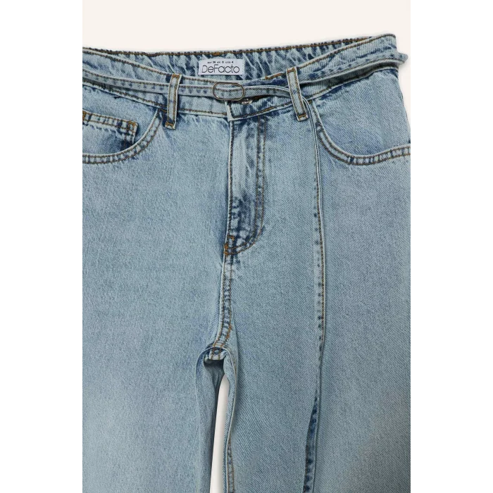 Defacto F9582AXNM39 Mavi %100 Pamuk Straıght Wıde Yüksek Bel Jean Pantolon