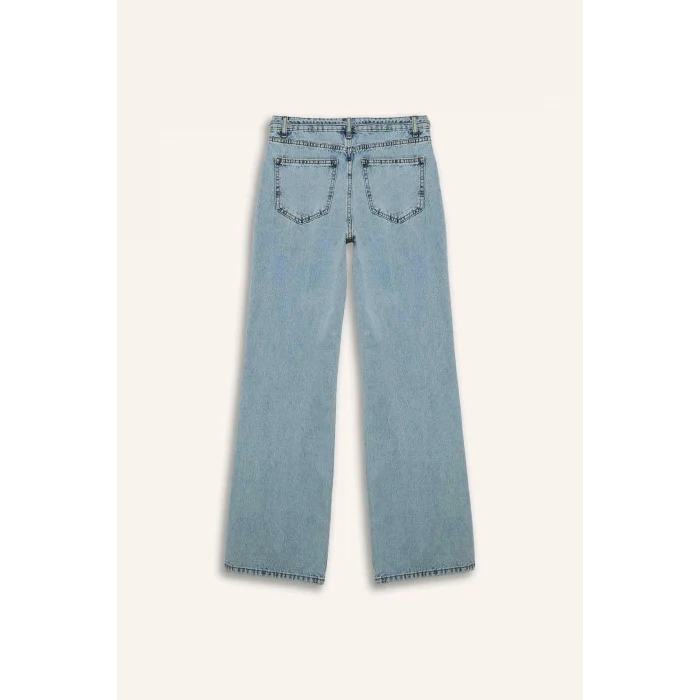 Defacto F9582AXNM39 Mavi %100 Pamuk Straıght Wıde Yüksek Bel Jean Pantolon