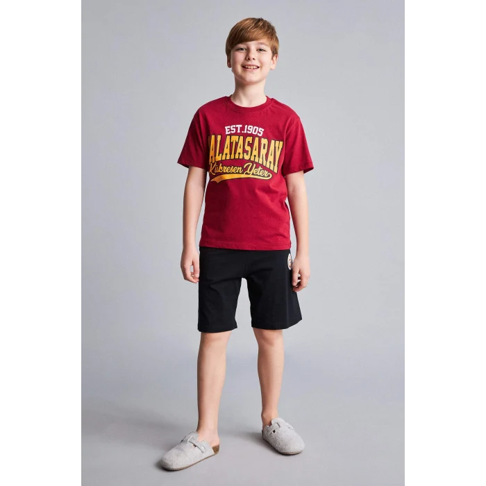 Defacto H7340A8RD119 Kırmızı Galatasaray Kısa Kollu Pijama Üstü Şort Pijama Alt 2li Pijama Takımı Erkek Çocuk